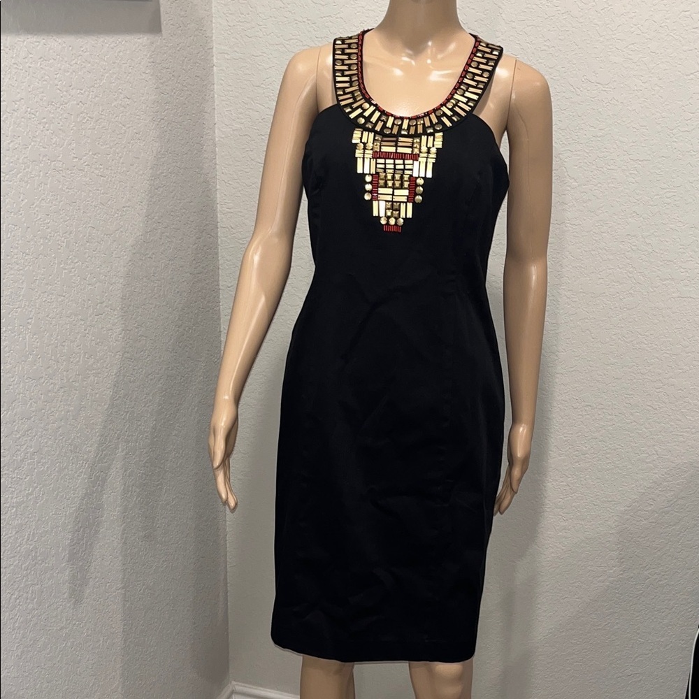 NWOT Boston Proper Elegant Black Dress with Gold Accents
